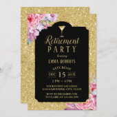 Pensioencocktail Party Modern Gold Floral Kaart (Voorkant / Achterkant)