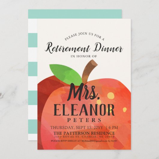 Pensioendiner van Apple van de leraar | Uitnodigin Kaart (Voorkant / Achterkant)