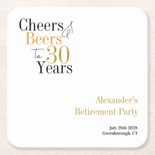 Pensioenfeest 30 jaar Cheers en bieren minimaal Kartonnen Onderzetters (Voorkant)