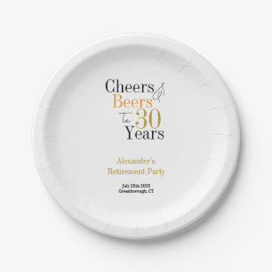 Pensioenfeest 30 jaar Cheers en bieren minimaal Papieren Bordje