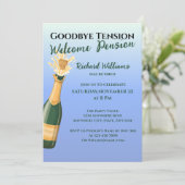 Pensioenfeest Afscheid Spanning Champagne Kaart (Staand voorkant)