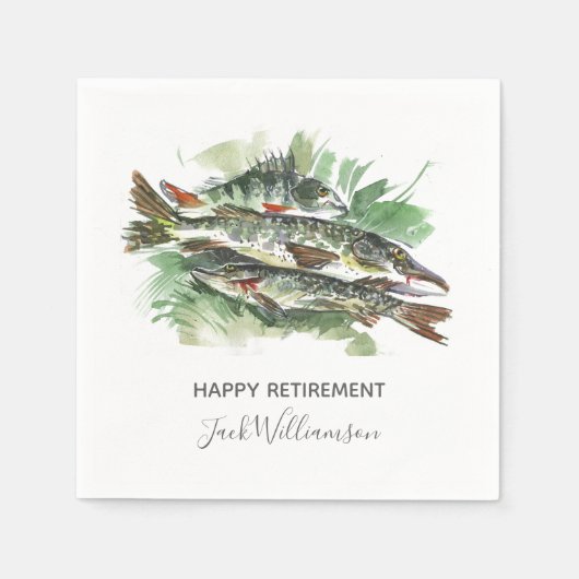Pensioenfeest  | Aquarel Vis Servet (Voorkant)