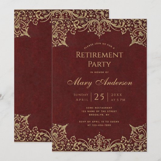 Pensioenfeest Bourgogne Gold  Elegant Kaart (Voorkant / Achterkant)