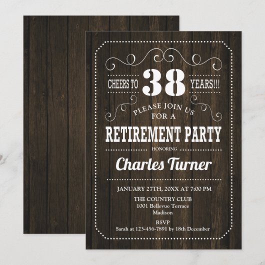 Pensioenfeest - Bruin houten patroon Kaart (Voorkant / Achterkant)