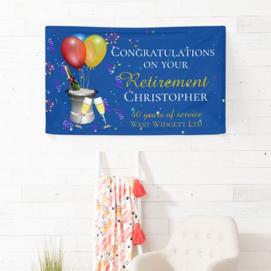 Pensioenfeest Bruis Gelukwensen Blauw Spandoek (Insitu)