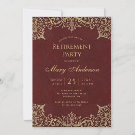 Pensioenfeest Burgundy Goud Vintage Elegant Kaart