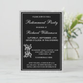 Pensioenfeest Elegant Zwart Zilver Uitnodiging (Staand voorkant)