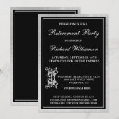 Pensioenfeest Elegant Zwart Zilver Uitnodiging (Voorkant / Achterkant)