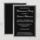 Pensioenfeest Elegant Zwart Zilver Uitnodiging (Voorkant / Achterkant)