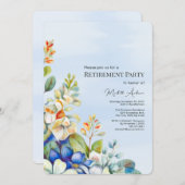 Pensioenfeest Elegante Bloemenuitnodiging Kaart (Voorkant / Achterkant)