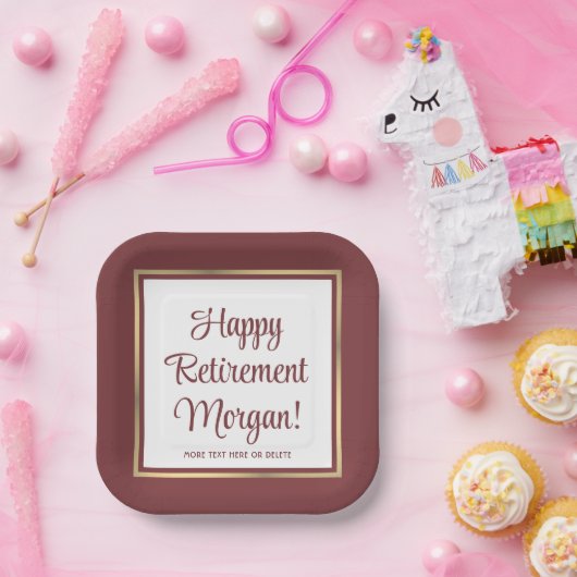 Pensioenfeest Elegante Bourgogne en Gouden Plein Papieren Bordje (Feest)