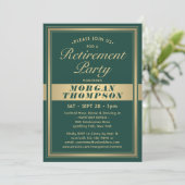 Pensioenfeest Elegante groene en gouden script Kaart (Staand voorkant)