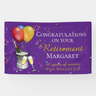 Pensioenfeest Fizz Congratulaties Paars Spandoek