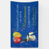 Pensioenfeest Fizz Gefeliciteerd Blauw Spandoek (Verticaal)