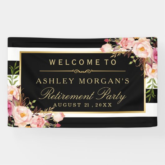 Pensioenfeest  Floral Stripe Partij Spandoek (Horizontaal)