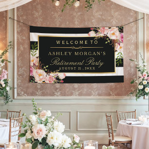Pensioenfeest  Floral Stripe Partij Spandoek