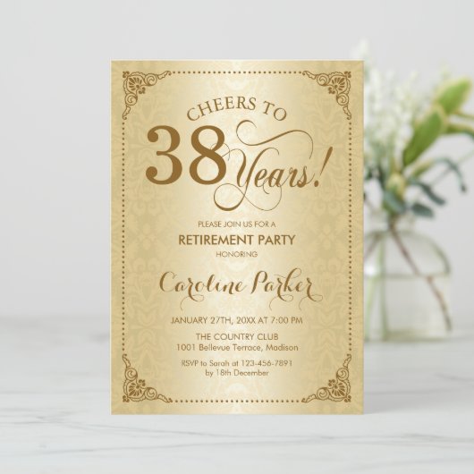 Pensioenfeest - Gold Damask Kaart (Staand voorkant)