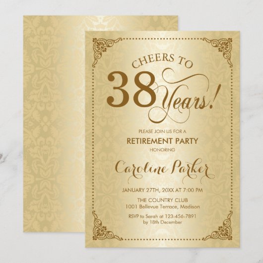 Pensioenfeest - Gold Damask Kaart (Voorkant / Achterkant)