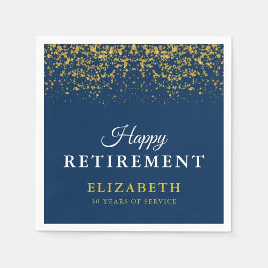 Pensioenfeest Gold Glitter Blue Servet (Voorkant)