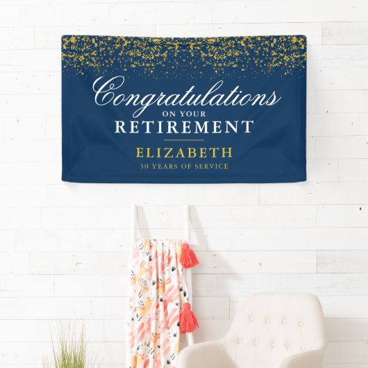 Pensioenfeest Gold Glitter Blue Spandoek (Insitu)