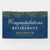 Pensioenfeest Gold Glitter Blue Spandoek (Horizontaal)