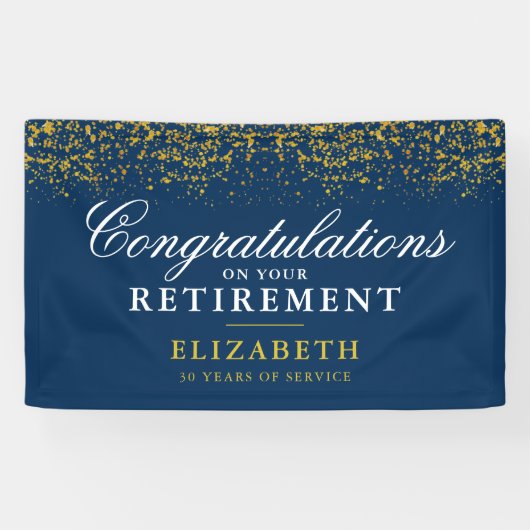 Pensioenfeest Gold Glitter Blue Spandoek (Horizontaal)