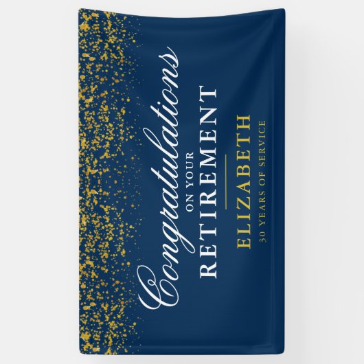 Pensioenfeest Gold Glitter Blue Spandoek (Verticaal)