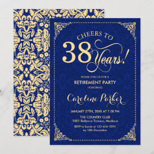 Pensioenfeest - Gold Navy Damask Kaart