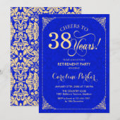Pensioenfeest - Gold Royal Blue Damask Kaart (Voorkant / Achterkant)