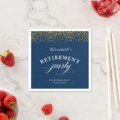 Pensioenfeest Goud Glitter Elegant Script Blauw Servet (Insitu)