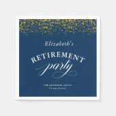 Pensioenfeest Goud Glitter Elegant Script Blauw Servet (Voorkant)