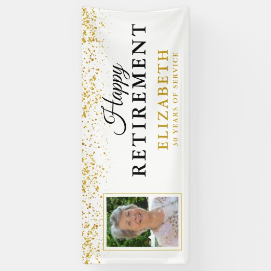 Pensioenfeest Goud Glitter Wit Foto Spandoek (Verticaal)