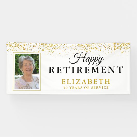 Pensioenfeest Goud Glitter Wit Foto Spandoek (Horizontaal)