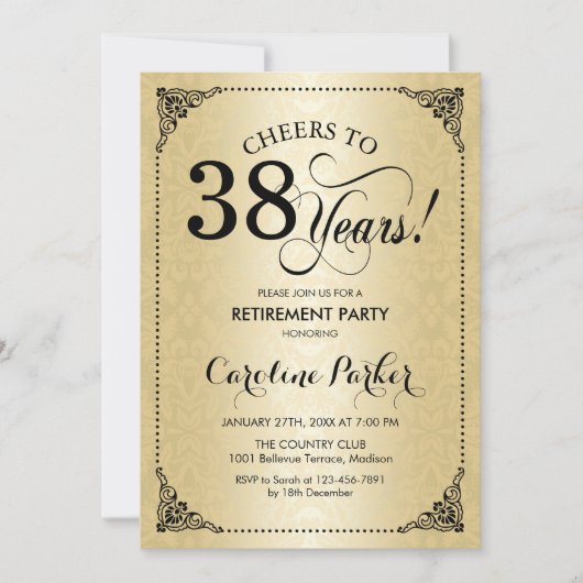 Pensioenfeest - Goud Zwart Damast Kaart (Voorkant)