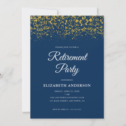 Pensioenfeest Gouden Glitter Confetti Blauw Kaart (Voorkant)