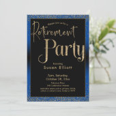 Pensioenfeest Gouden Glitter op Bright Blue Kaart (Staand voorkant)