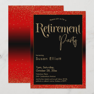 Pensioenfeest Gouden Glitter op Cherry Red Kaart