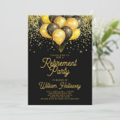 Pensioenfeest Gouden Zwarte Ballonnen Zwart Kaart (Staand voorkant)