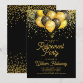 Pensioenfeest Gouden Zwarte Ballonnen Zwarte Kaart (Voorkant / Achterkant)