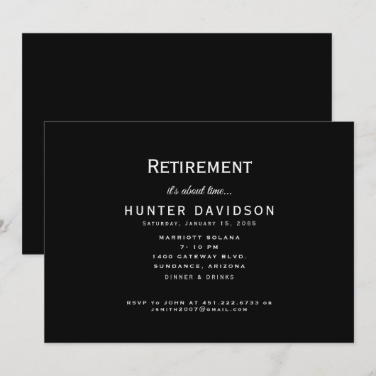 Pensioenfeest "Het wordt tijd" Zwart & Wit I Kaart (Voorkant / Achterkant)