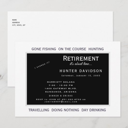 Pensioenfeest "Het wordt tijd" Zwart-wit Kaart (Voorkant / Achterkant)