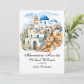 Pensioenfeest Kleurrijk Griekenland Dorp Oceaan Kaart (Staand voorkant)