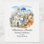 Pensioenfeest Kleurrijk Griekenland Dorp Oceaan Wijn Etiket (Enkel label)