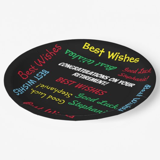 Pensioenfeest Kleurrijke PLEZIER Papieren Bordje (Gekanteld)