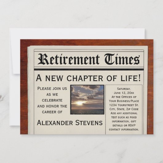 Pensioenfeest Leuke krantenuitnodiging Kaart (Voorkant)