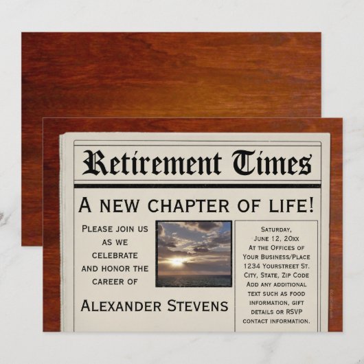 Pensioenfeest Leuke krantenuitnodiging Kaart (Voorkant / Achterkant)