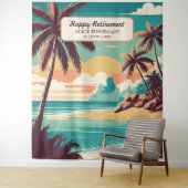 Pensioenfeest met retro strand foto achtergrond wandkleed (In situ)