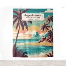 Pensioenfeest met retro strand foto achtergrond