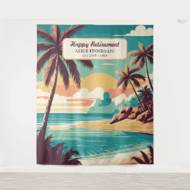 Pensioenfeest met retro strand foto achtergrond wandkleed