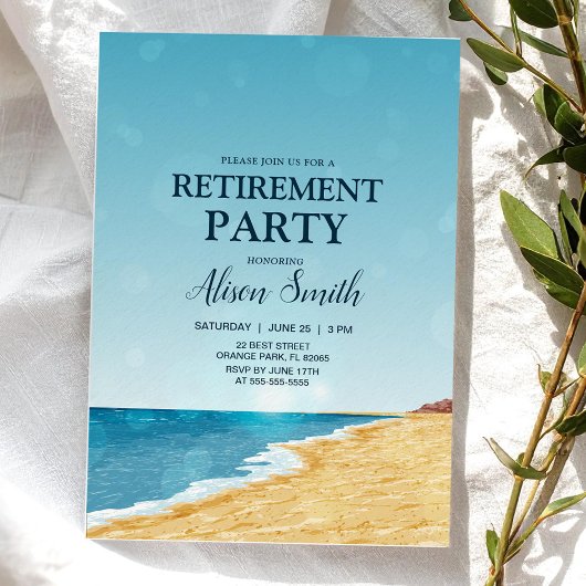 Pensioenfeest met strand, zee en lensflitsen kaart